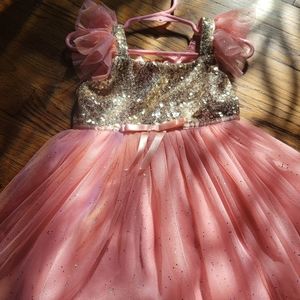 Popatu Pink and Gold Sequin Dress
